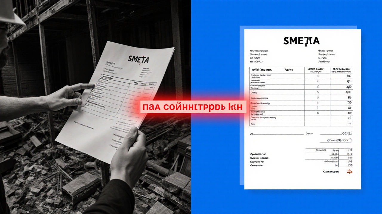 Два мира: хаос с неясным счетом слева и прозрачная смета справа, между ними — надпись &#039;Ваш контроль&#039;.