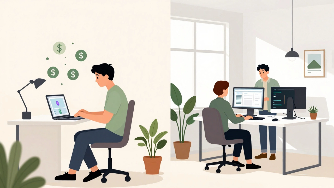 Дизайнер из России удалённо работает для американского клиента, сравнивая с офисом в Калифорнии.