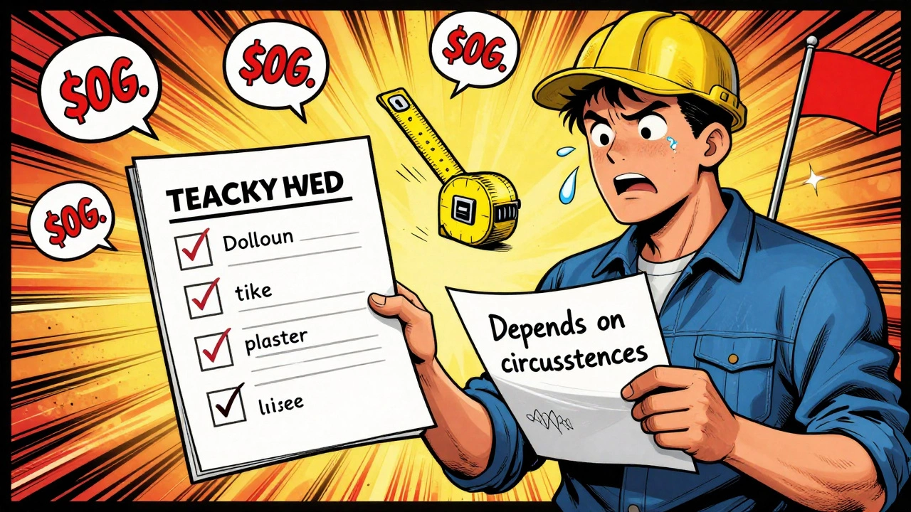 Домовладелец показывает четкий план ремонта подрядчику, который держит расплывчатую записку.