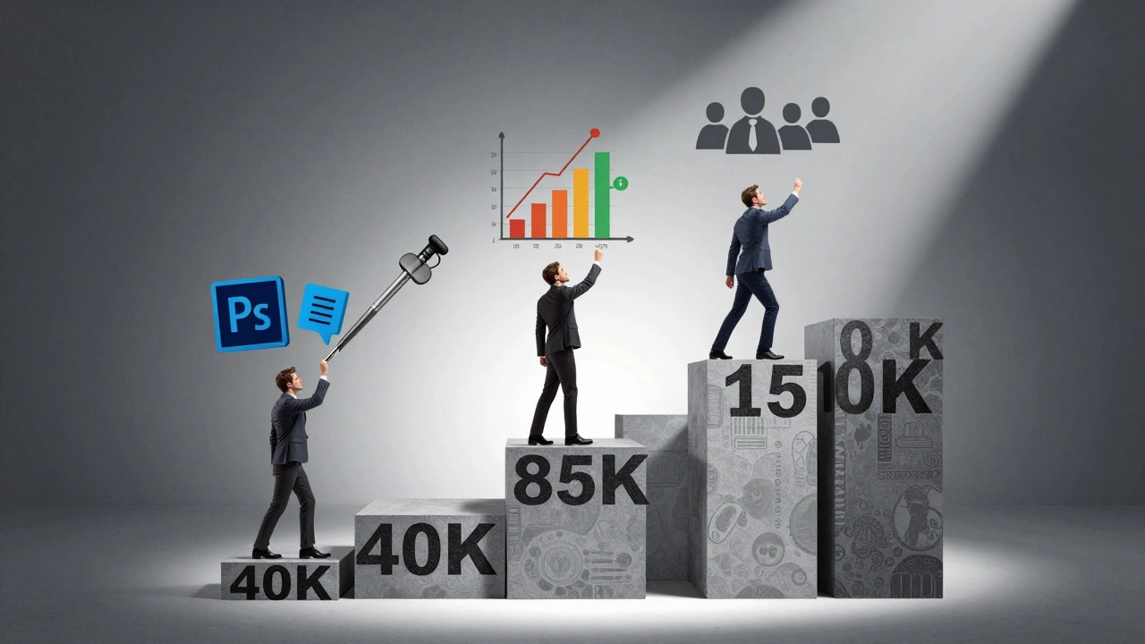 Три ступени карьеры дизайнера: от начального уровня до руководителя команды с растущей зарплатой.