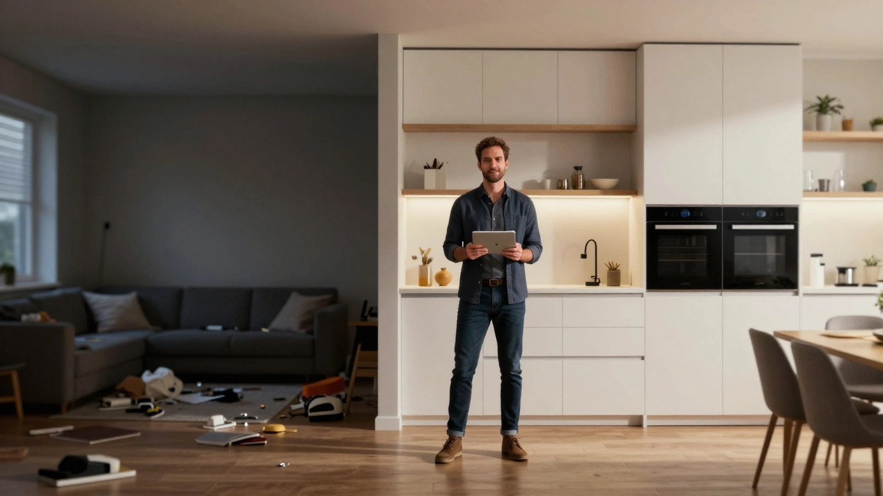 Сравнение тесной квартиры до и после дизайна: слева — хаос, справа — уютное и функциональное пространство.