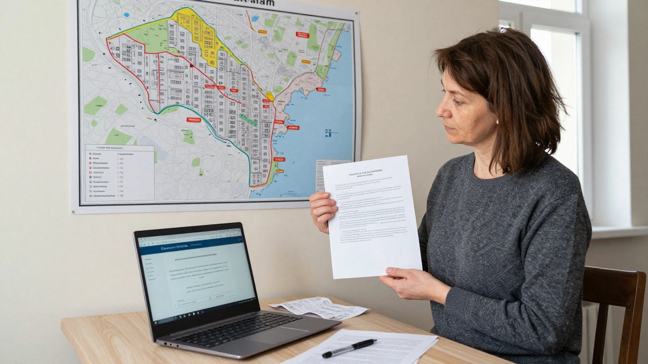 Жительница Тулы смотрит на карту капитального ремонта и квитанции в своей квартире.