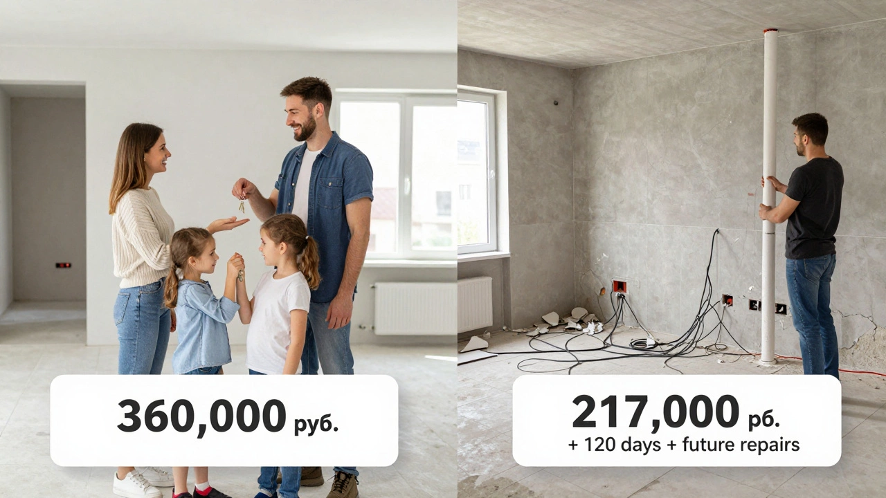 Сравнение: идеально отремонтированная квартира и та же, но в хаосе с протечкой — итоговые цены и время ремонта.