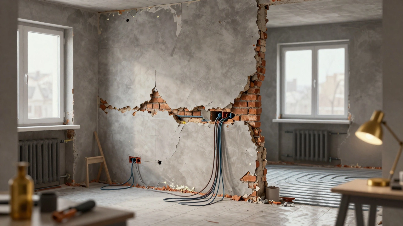 В двухкомнатной квартире устанавливают электропроводку и энергосберегающие окна, видны слой утепления и частично выложенные полы.