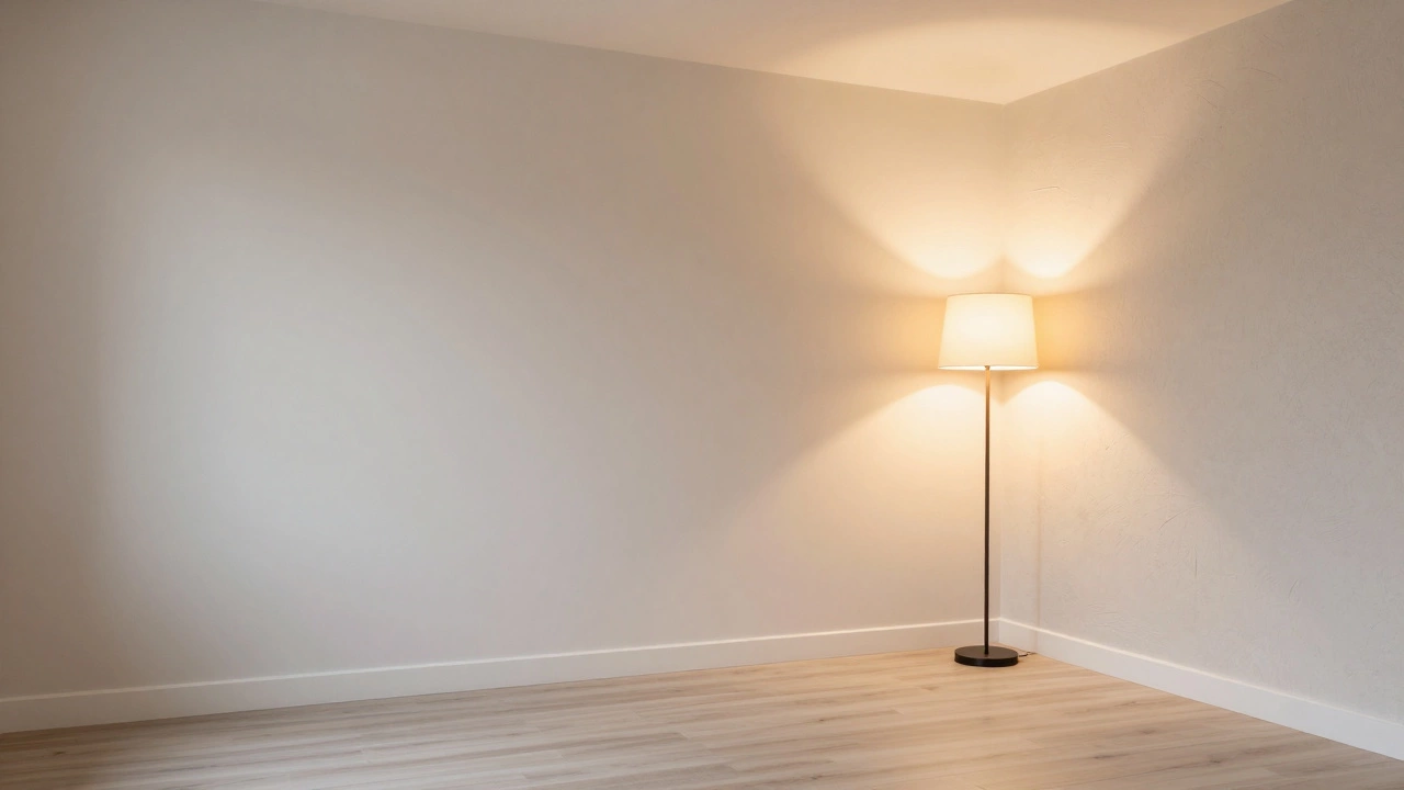 Гостиная с чистовой отделкой, светлыми стенами и ламинатом