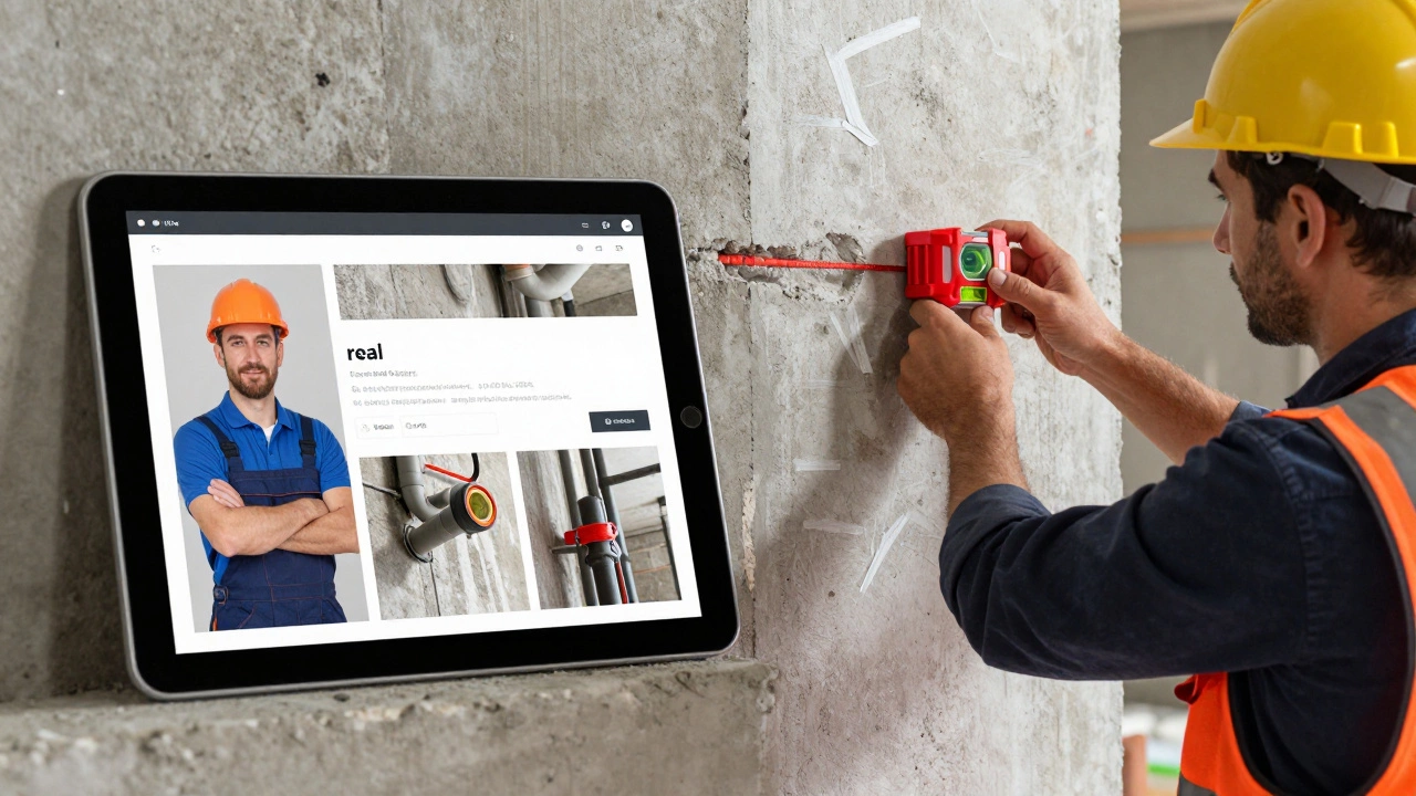 Проверка профиля мастера и использование лазерного уровня на стройке