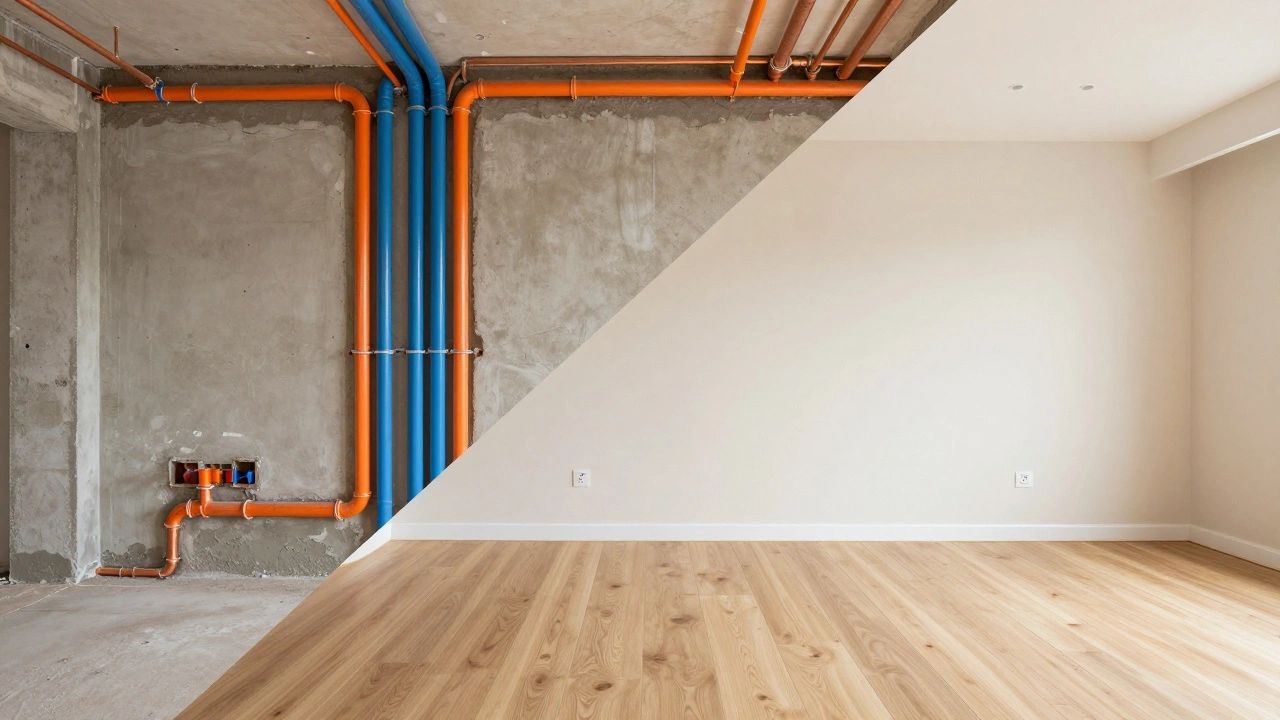 Сравнение инженерных коммуникаций и готовой чистовой отделки интерьера