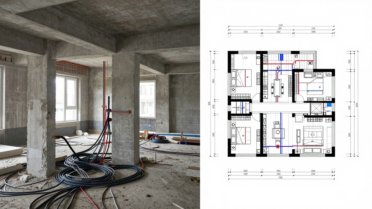 Сравнение строительного процесса и точных технических чертежей электрики